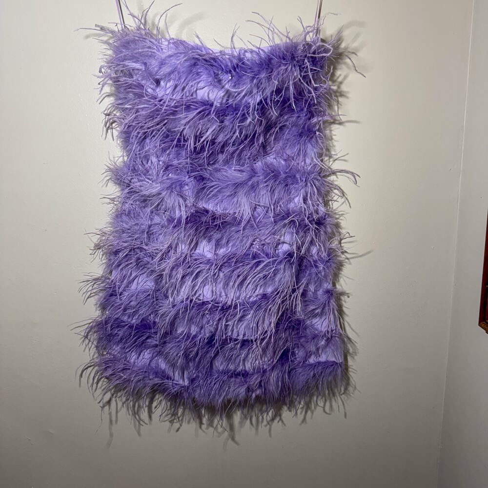 Nasty Gal Purple Faux Feather Strapless Mini Dress Party Event Cocktail Size 8